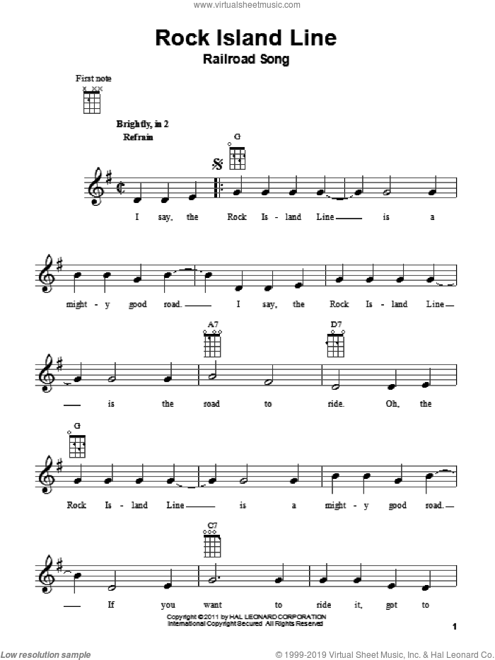 Rock Island Line sheet music for ukulele, intermediate skill level