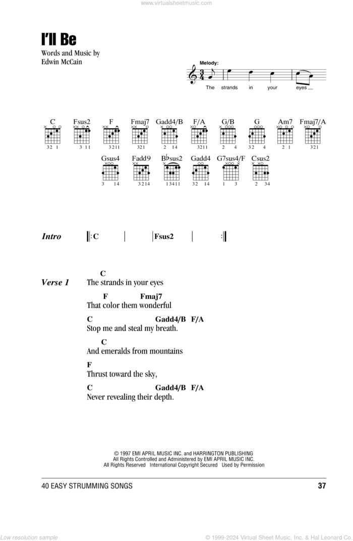 I'll Be sheet music for guitar (chords) by Edwin McCain, intermediate skill level