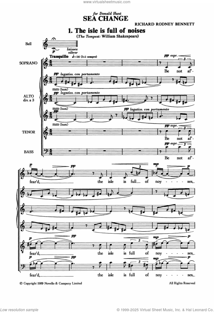 Sea Change sheet music for choir (SATB: soprano, alto, tenor, bass) by Richard Bennett, classical score, intermediate skill level