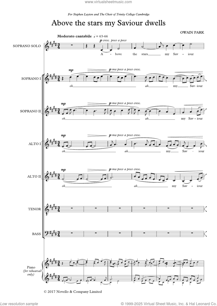 Above The Stars My Saviour Dwells sheet music for choir (SATB: soprano, alto, tenor, bass) by Owain Park, classical score, intermediate skill level