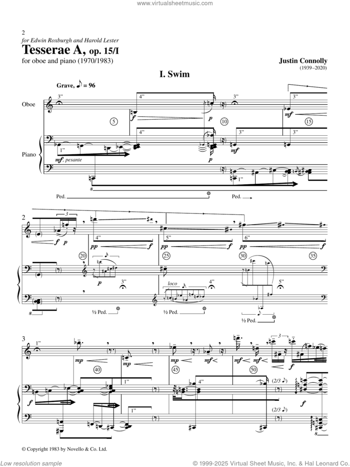 Tesserae A, Op. 15 I sheet music for oboe and piano by Justin Connolly, classical score, intermediate skill level
