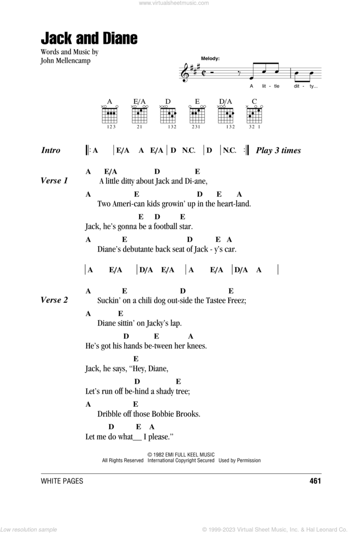 Jack And Diane sheet music for guitar (chords) by John Mellencamp, intermediate skill level