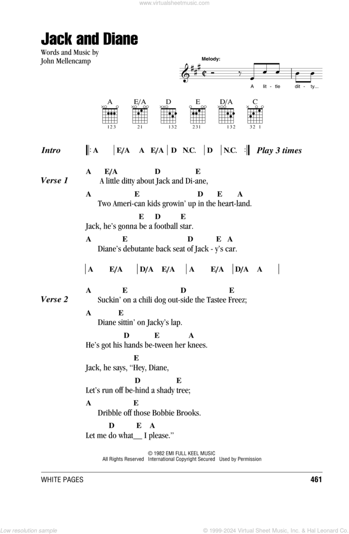 Jack And Diane sheet music for guitar (chords) by John Mellencamp, intermediate skill level