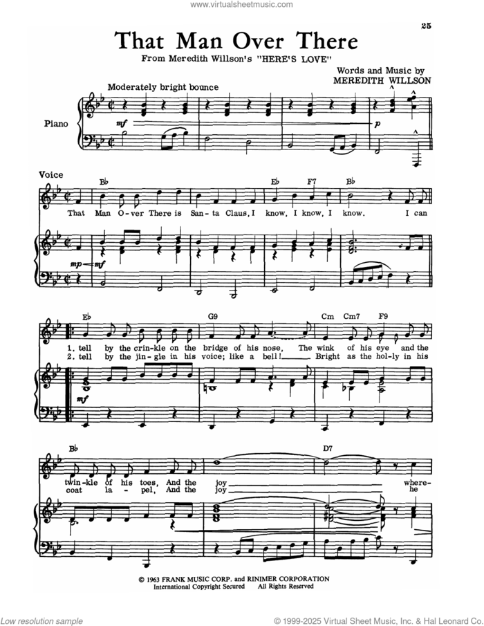 That Man Over There (from Here's Love) sheet music for voice and piano by Meredith Willson, intermediate skill level