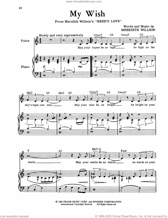 My Wish (from Here's Love) sheet music for voice and piano by Meredith Willson, intermediate skill level