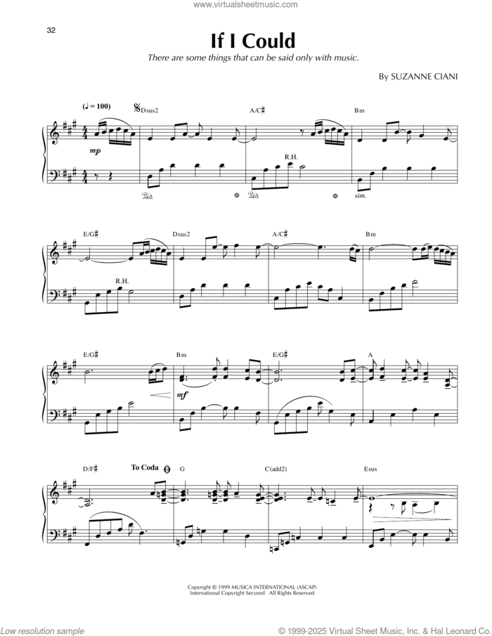 If I Could sheet music for piano solo by Suzanne Ciani, intermediate skill level