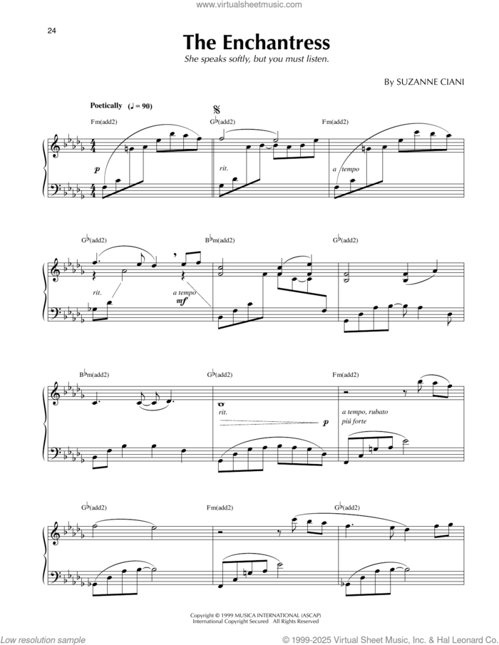The Enchantress sheet music for piano solo by Suzanne Ciani, intermediate skill level
