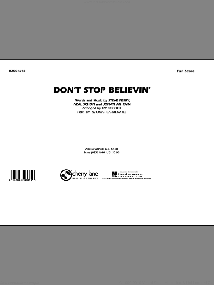 Don't Stop Believin' (COMPLETE) sheet music for marching band by Journey, Jay Bocook, Jonathan Cain, Neal Schon, Omar Carmenates and Steve Perry, intermediate skill level