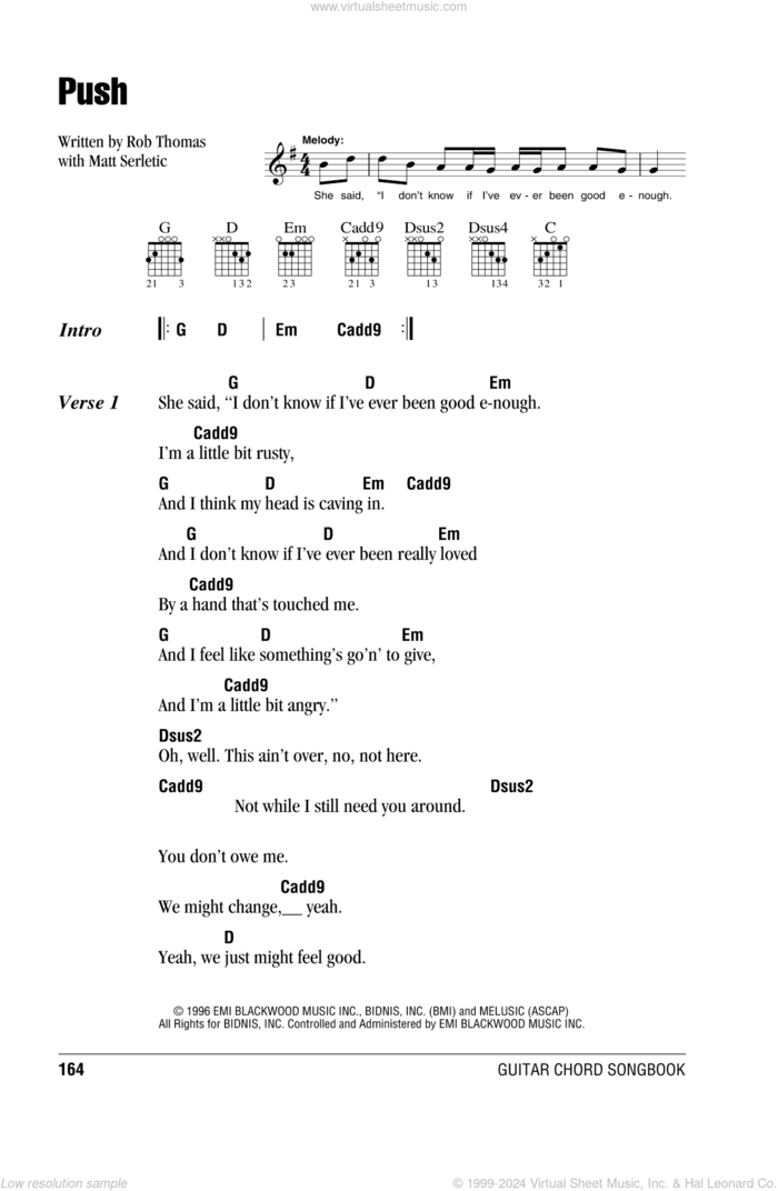 Push sheet music for guitar (chords) by Matchbox Twenty, Matt Serletic and Rob Thomas, intermediate skill level