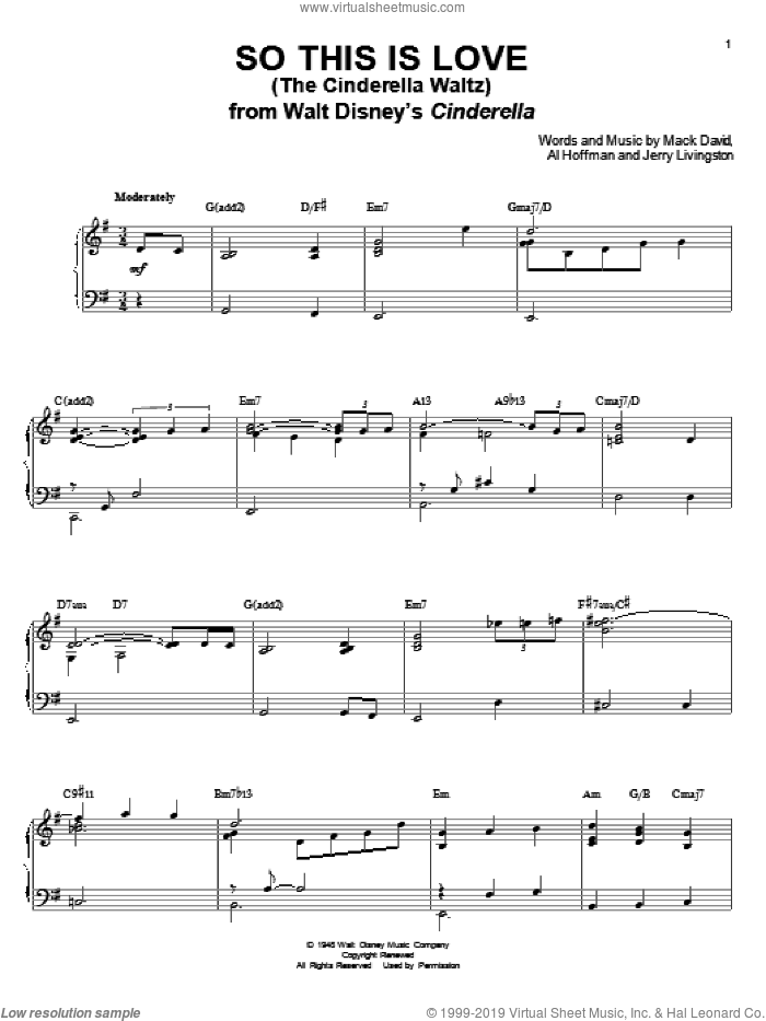 So This Is Love (from Cinderella) sheet music for voice and piano by Mack David, Al Hoffman, Jerry Livingston and Mack David, Al Hoffman and Jerry Livingston, intermediate skill level