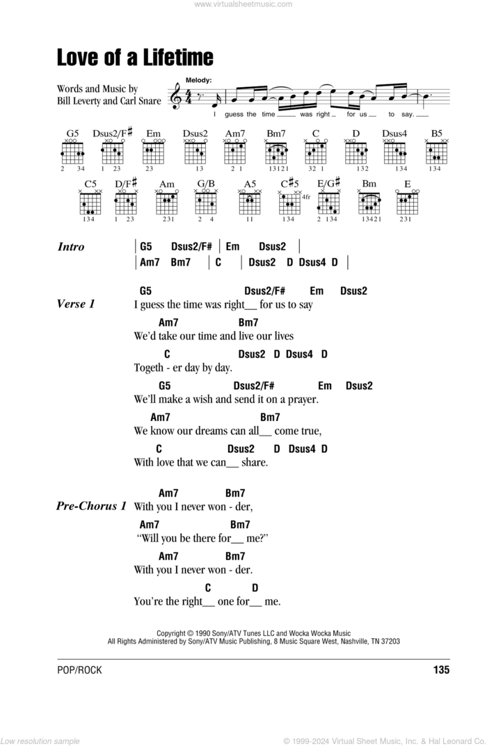 Love Of A Lifetime sheet music for guitar (chords) by Firehouse, Bill Leverty and Carl Snare, wedding score, intermediate skill level