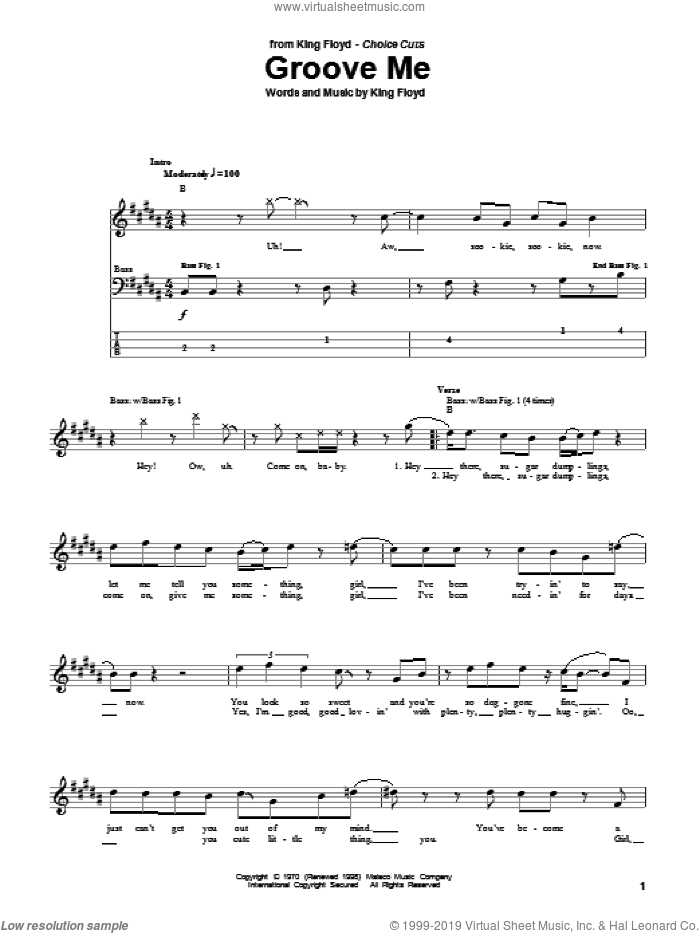 Groove Me sheet music for bass (tablature) (bass guitar) by King Floyd, intermediate skill level