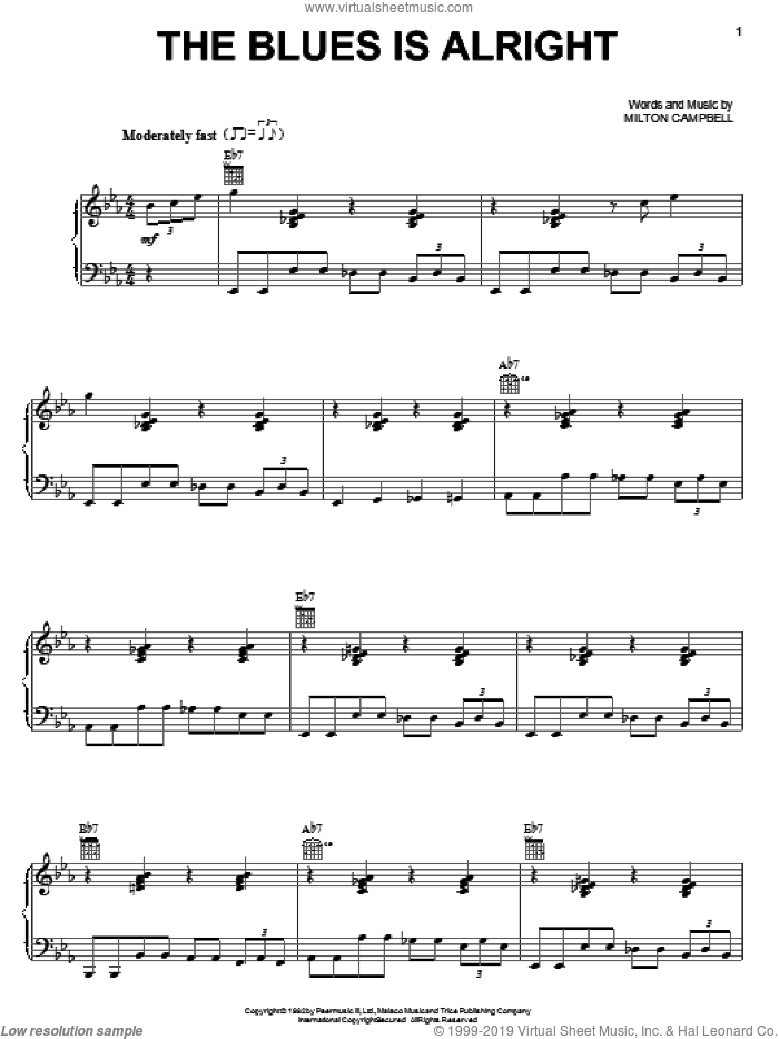 The Blues Is Alright sheet music for voice, piano or guitar by Milton Campbell, intermediate skill level