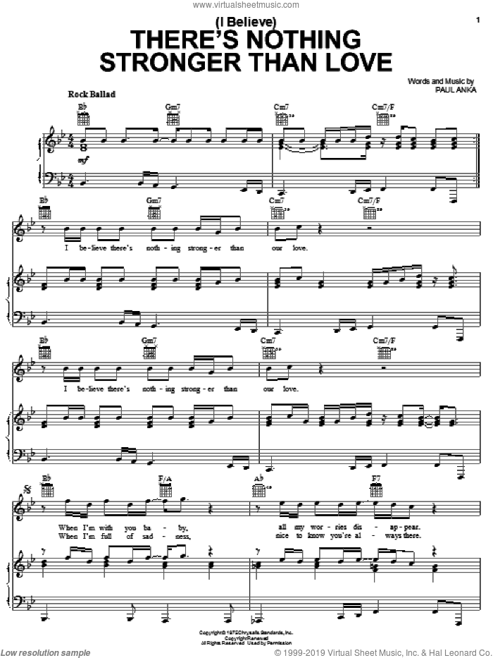(I Believe) There's Nothing Stronger Than Love sheet music for voice, piano or guitar by Paul Anka, intermediate skill level