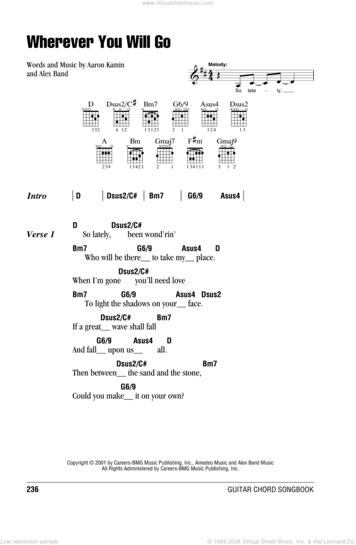 Wherever You Will Go sheet music for guitar (chords) by The Calling, Aaron Kamin and Alex Band, intermediate skill level