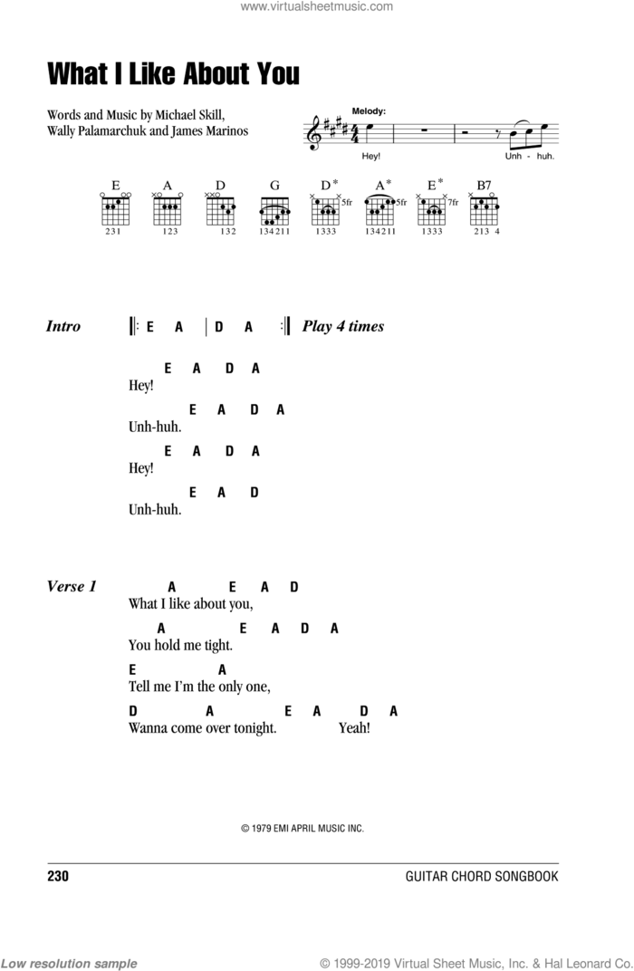 What I Like About You sheet music for guitar (chords) by The Romantics, James Marinos, Michael Skill and Wally Palamarchuk, intermediate skill level