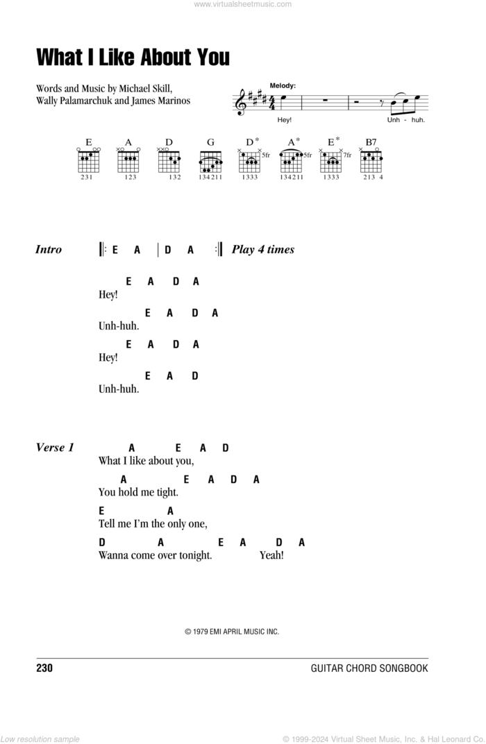 What I Like About You sheet music for guitar (chords) by The Romantics, James Marinos, Michael Skill and Wally Palamarchuk, intermediate skill level