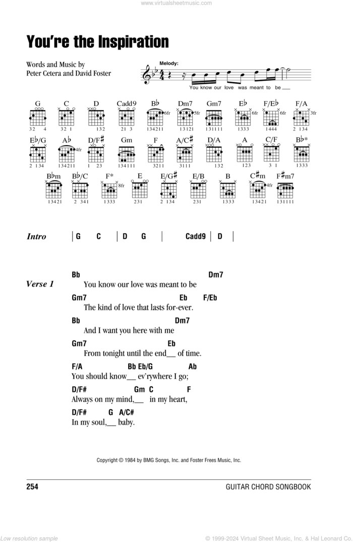 You're The Inspiration sheet music for guitar (chords) by Chicago, David Foster and Peter Cetera, wedding score, intermediate skill level