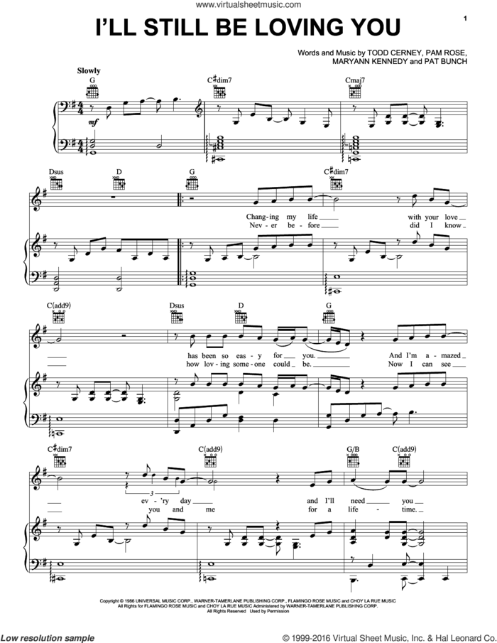 I'll Still Be Loving You sheet music for voice, piano or guitar by Restless Heart, Maryann Kennedy, Pam Rose, Pat Bunch and Todd Cerney, wedding score, intermediate skill level