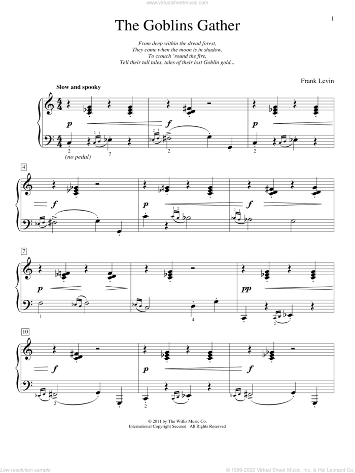 The Goblins Gather sheet music for piano solo (elementary) by Frank Levin, beginner piano (elementary)