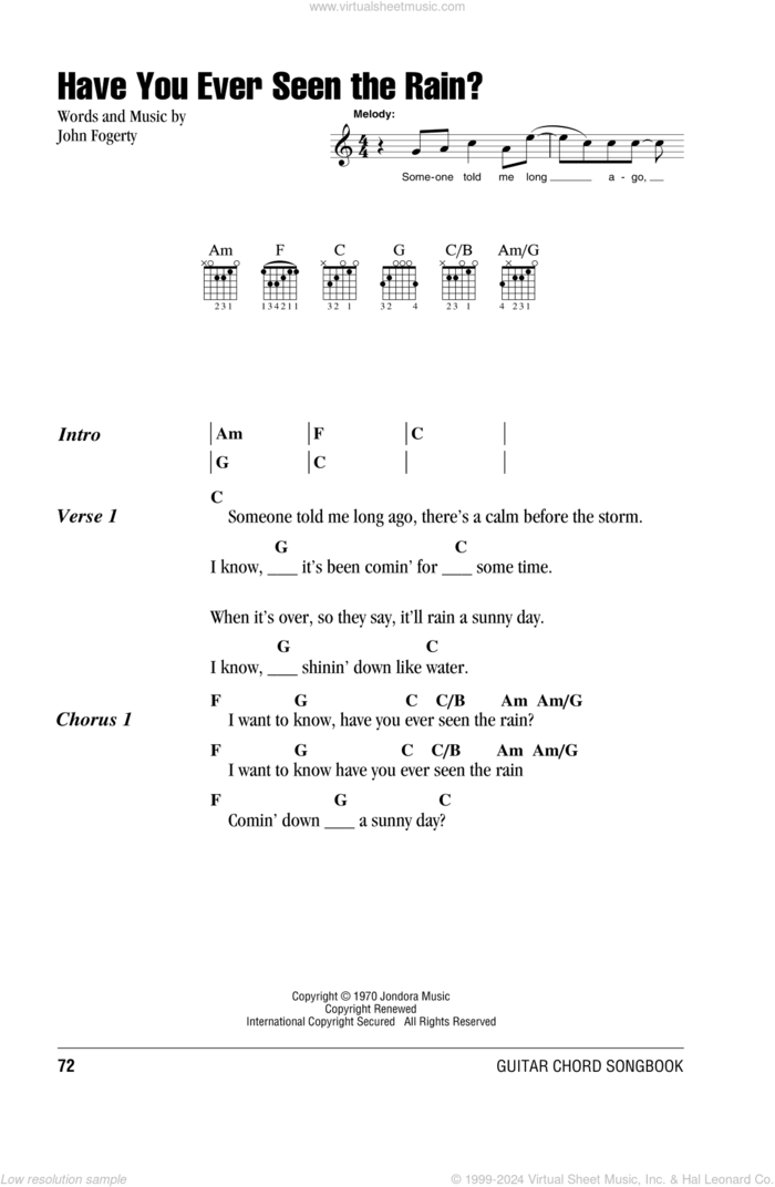 Have You Ever Seen The Rain? sheet music for guitar (chords) by Creedence Clearwater Revival and John Fogerty, intermediate skill level