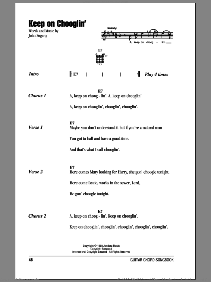 Keep On Chooglin' sheet music for guitar (chords) by Creedence Clearwater Revival and John Fogerty, intermediate skill level