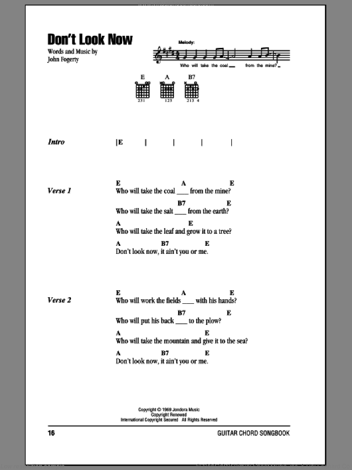 Don't Look Now sheet music for guitar (chords) by Creedence Clearwater Revival and John Fogerty, intermediate skill level