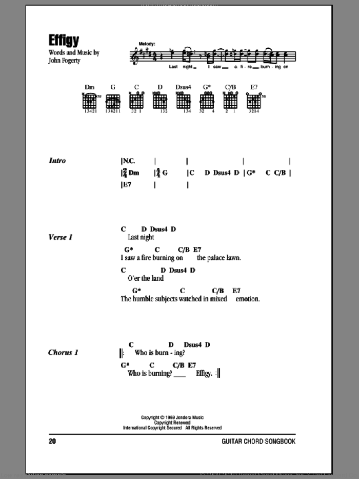 Effigy sheet music for guitar (chords) by Creedence Clearwater Revival and John Fogerty, intermediate skill level