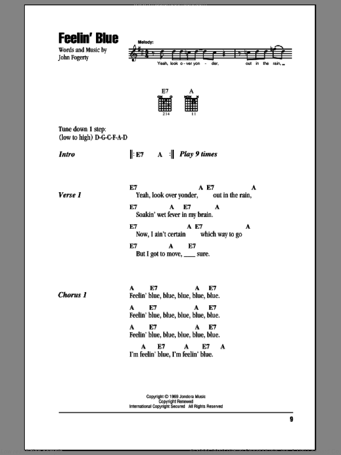 Feelin' Blue sheet music for guitar (chords) by Creedence Clearwater Revival, intermediate skill level