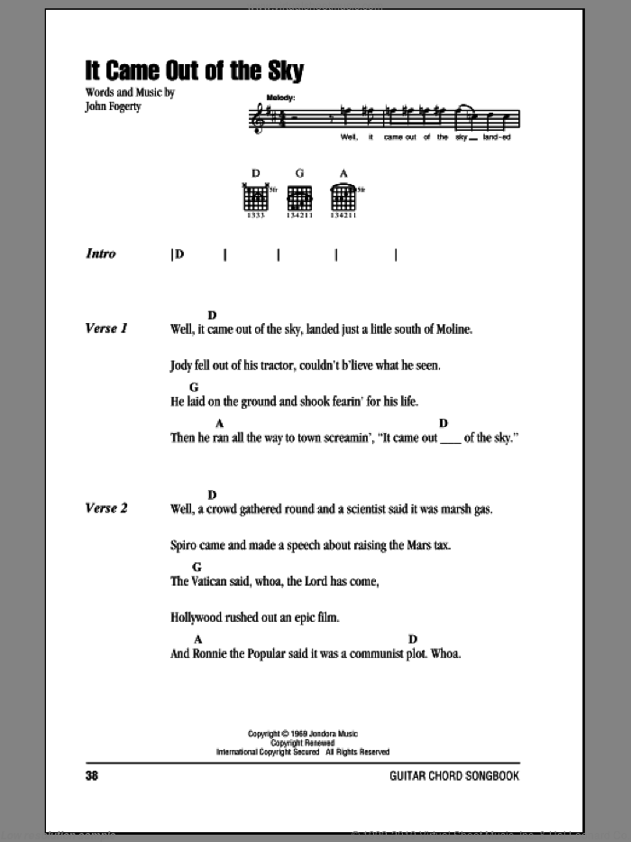 It Came Out Of The Sky sheet music for guitar (chords) by Creedence Clearwater Revival and John Fogerty, intermediate skill level