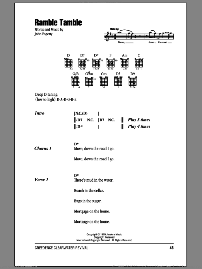 Ramble Tamble sheet music for guitar (chords) by Creedence Clearwater Revival and John Fogerty, intermediate skill level