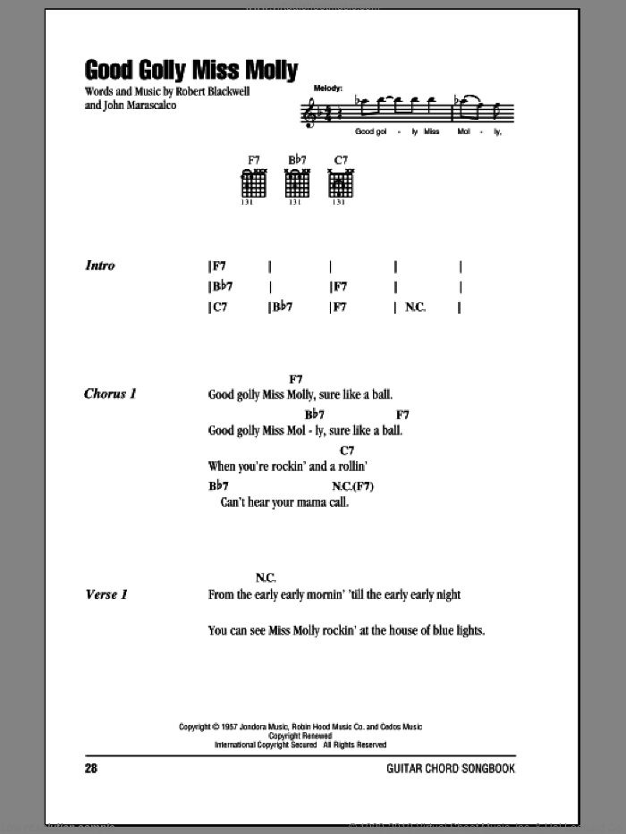 Good Golly Miss Molly sheet music for guitar (chords) by Creedence Clearwater Revival, Mitch Ryder, John Marascalco and Robert Blackwell, intermediate skill level