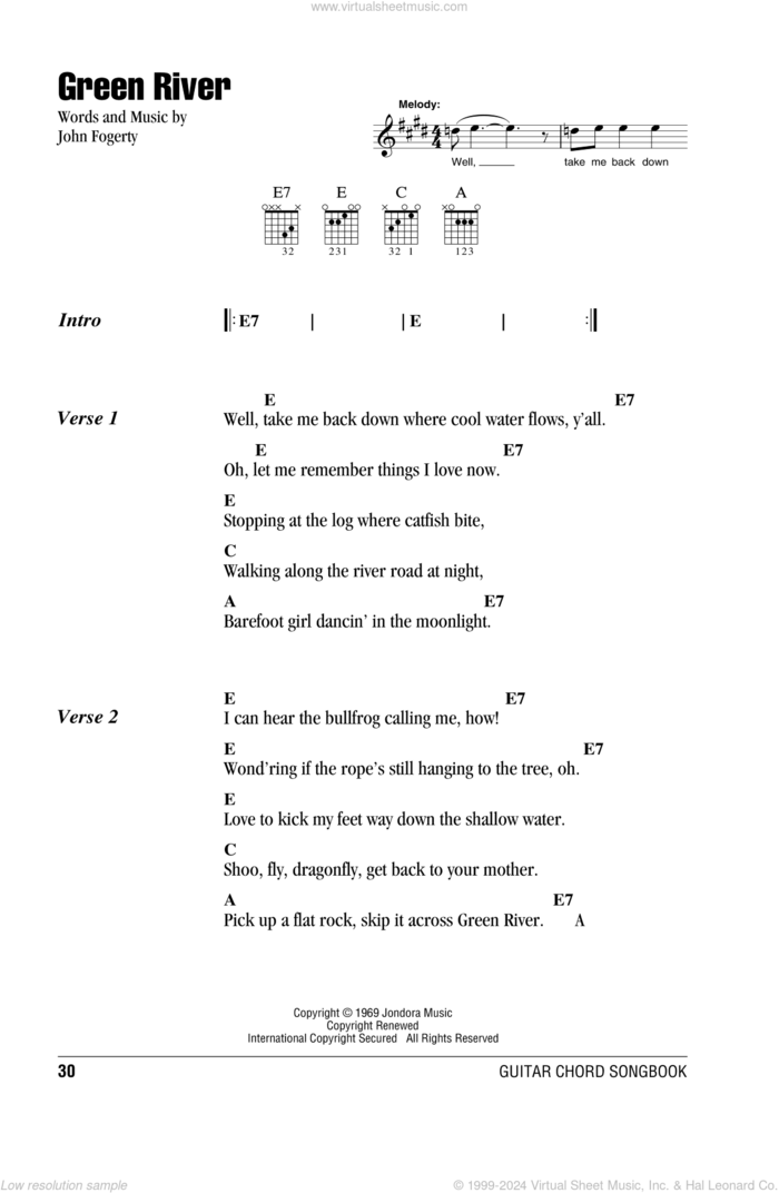 Green River sheet music for guitar (chords) by Creedence Clearwater Revival and John Fogerty, intermediate skill level