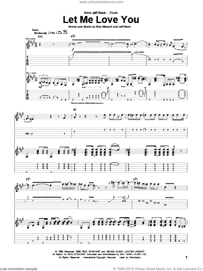 Let Me Love You sheet music for guitar (tablature) by Jeff Beck and Rod Stewart, intermediate skill level