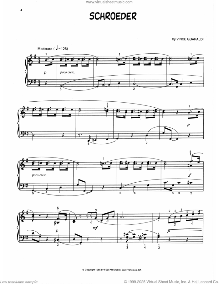 Schroeder (arr. Lee Evans) sheet music for piano solo by Vince Guaraldi and Lee Evans, intermediate skill level