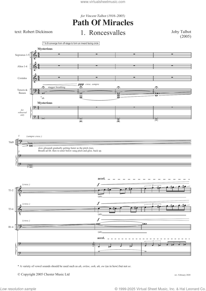 Roncesvalles (from Path of Miracles) sheet music for choir (Mixed) by Joby Talbot and Robert Dickinson, intermediate skill level