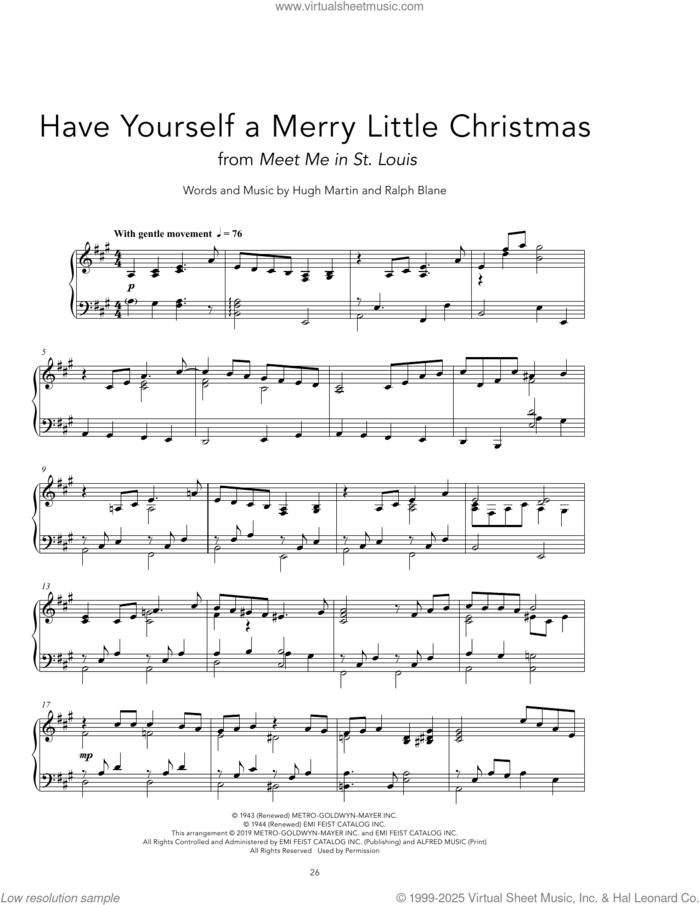 Have Yourself A Merry Little Christmas [Peaceful version] sheet music for piano solo by Hugh Martin and Ralph Blane, intermediate skill level