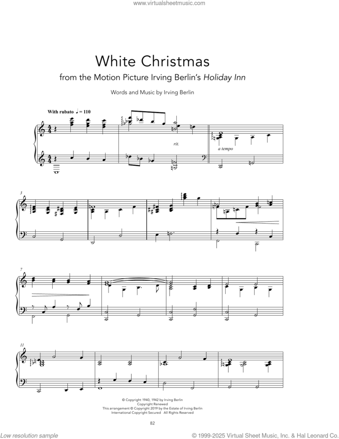 White Christmas [Peaceful version] sheet music for piano solo by Bing Crosby and Irving Berlin, intermediate skill level