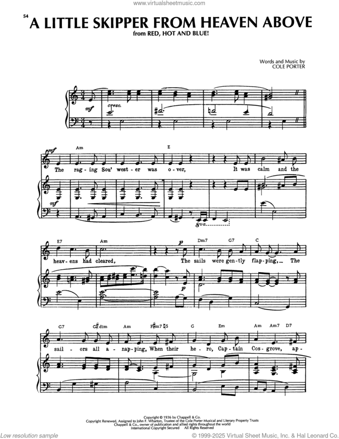 A Little Skipper From Heaven Above (from Red, Hot, And Blue) sheet music for voice, piano or guitar by Cole Porter, intermediate skill level