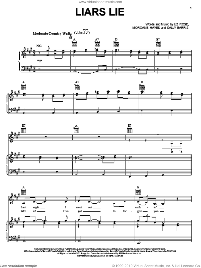 Liars Lie sheet music for voice, piano or guitar by Lee Ann Womack, Country Strong (Movie), Liz Rose, Morgane Hayes and Sally Barris, intermediate skill level