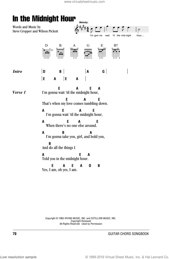 In The Midnight Hour sheet music for guitar (chords) by Wilson Pickett and Steve Cropper, intermediate skill level