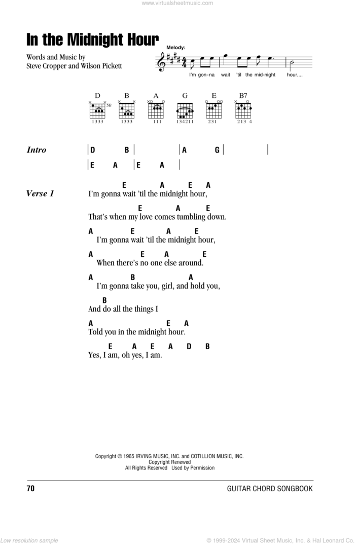 In The Midnight Hour sheet music for guitar (chords) by Wilson Pickett and Steve Cropper, intermediate skill level