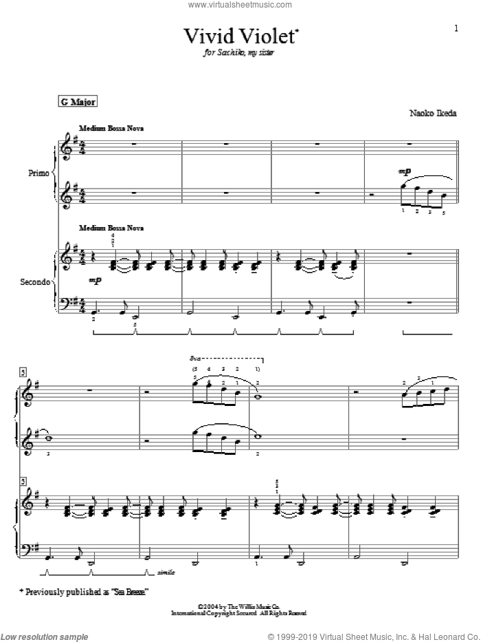 Vivid Violet (Sea Breeze) sheet music for piano four hands by Naoko Ikeda, intermediate skill level