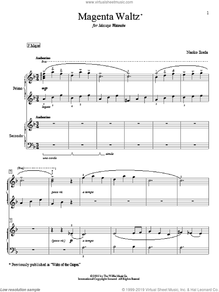 Magenta Waltz (Waltz Of The Grapes) sheet music for piano four hands by Naoko Ikeda, intermediate skill level