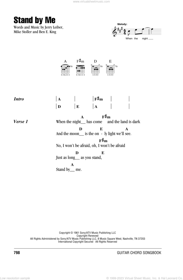 Stand By Me sheet music for guitar (chords) by Ben E. King, Jerry Leiber and Mike Stoller, intermediate skill level