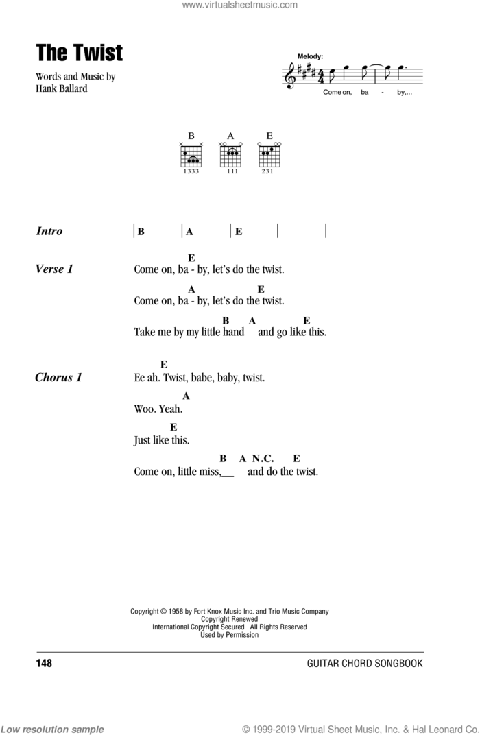 The Twist sheet music for guitar (chords) by Chubby Checker and Hank Ballard, intermediate skill level