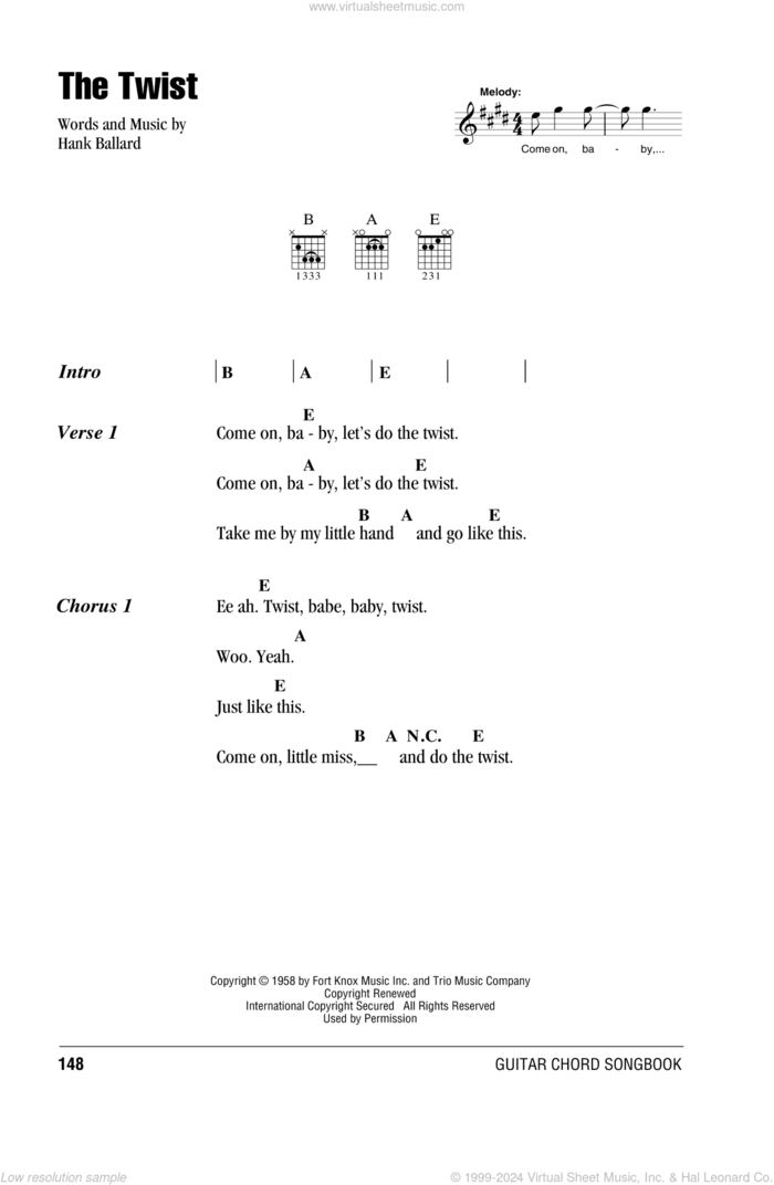 The Twist sheet music for guitar (chords) by Chubby Checker and Hank Ballard, intermediate skill level