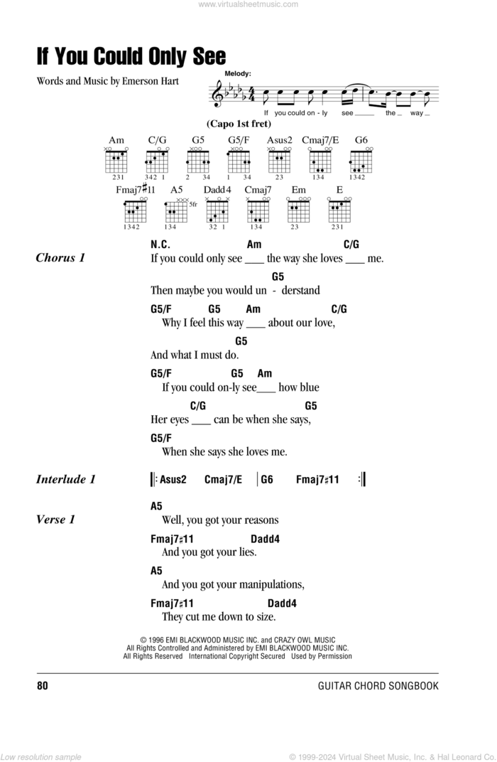 If You Could Only See sheet music for guitar (chords) by Tonic and Emerson Hart, intermediate skill level