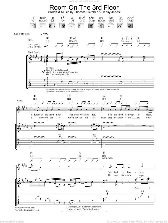 Room On The 3rd Floor sheet music for guitar (tablature) by McFly, Danny Jones and Thomas Fletcher, intermediate skill level