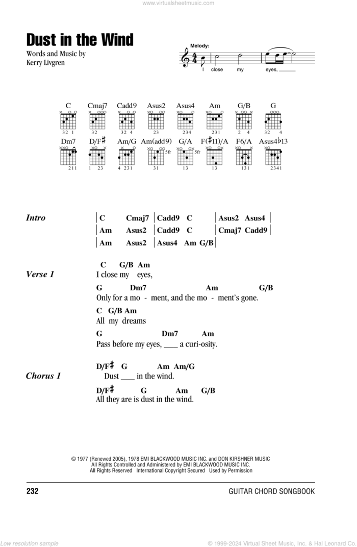 Dust In The Wind sheet music for guitar (chords) by Kansas and Kerry Livgren, intermediate skill level